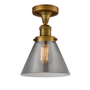 Cone Semi-Flush Mount shown in the Brushed Brass finish with a Plated Smoke shade