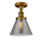 Cone Semi-Flush Mount shown in the Brushed Brass finish with a Plated Smoke shade