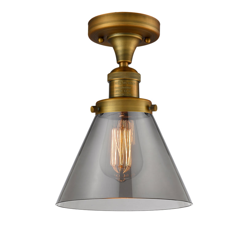 Cone Semi-Flush Mount shown in the Brushed Brass finish with a Plated Smoke shade