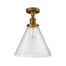 Cone Semi-Flush Mount shown in the Brushed Brass finish with a Seedy shade