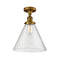 Cone Semi-Flush Mount shown in the Brushed Brass finish with a Seedy shade