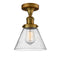 Cone Semi-Flush Mount shown in the Brushed Brass finish with a Seedy shade