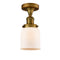 Bell Semi-Flush Mount shown in the Brushed Brass finish with a Matte White shade