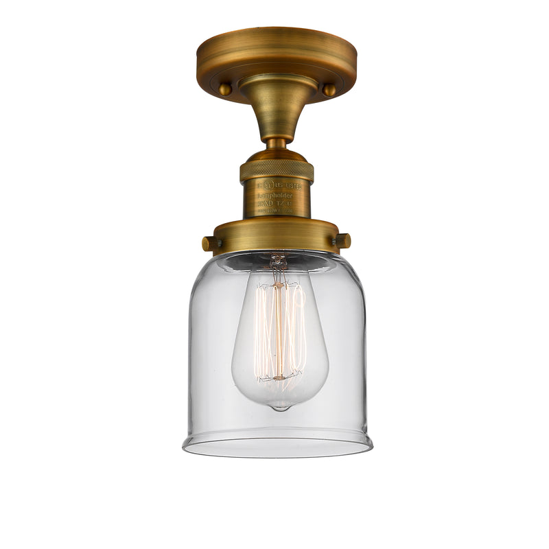 Bell Semi-Flush Mount shown in the Brushed Brass finish with a Clear shade