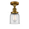 Bell Semi-Flush Mount shown in the Brushed Brass finish with a Clear shade