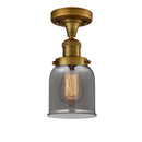 Bell Semi-Flush Mount shown in the Brushed Brass finish with a Plated Smoke shade