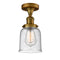 Bell Semi-Flush Mount shown in the Brushed Brass finish with a Seedy shade