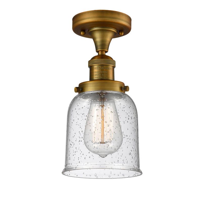 Bell Semi-Flush Mount shown in the Brushed Brass finish with a Seedy shade