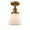 Cone Semi-Flush Mount shown in the Brushed Brass finish with a Matte White shade