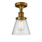 Cone Semi-Flush Mount shown in the Brushed Brass finish with a Seedy shade