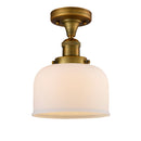 Bell Semi-Flush Mount shown in the Brushed Brass finish with a Matte White shade