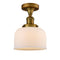 Bell Semi-Flush Mount shown in the Brushed Brass finish with a Matte White shade