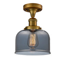 Bell Semi-Flush Mount shown in the Brushed Brass finish with a Plated Smoke shade