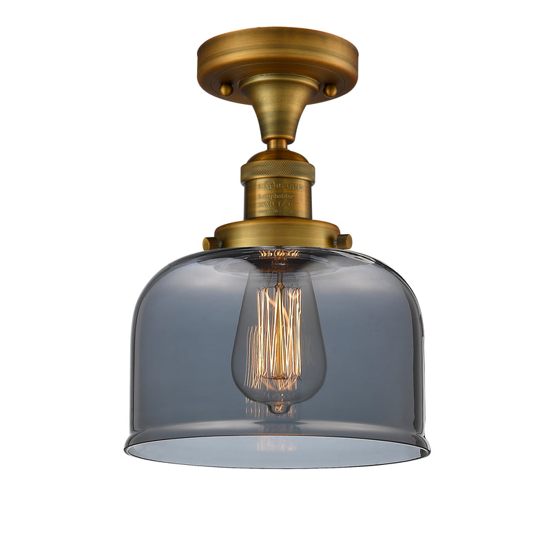 Bell Semi-Flush Mount shown in the Brushed Brass finish with a Plated Smoke shade