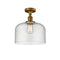 Bell Semi-Flush Mount shown in the Brushed Brass finish with a Seedy shade