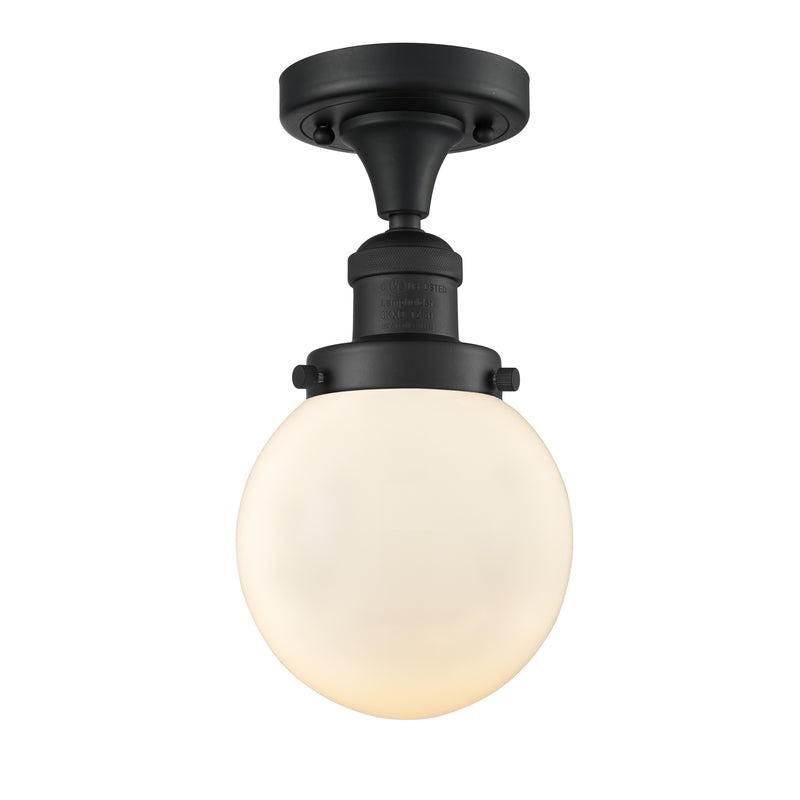 Beacon Semi-Flush Mount shown in the Matte Black finish with a Matte White shade