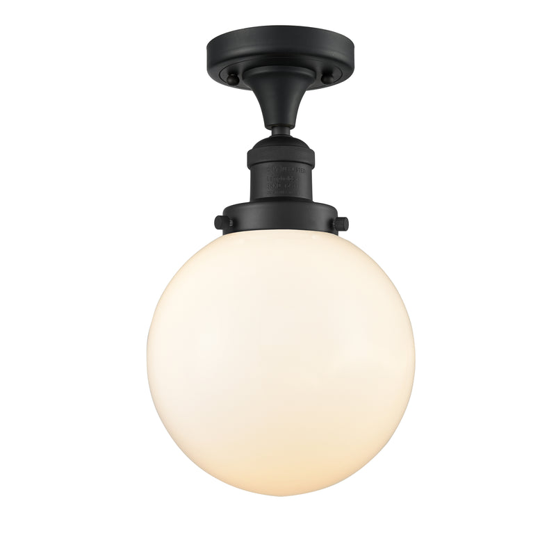 Beacon Semi-Flush Mount shown in the Matte Black finish with a Matte White shade