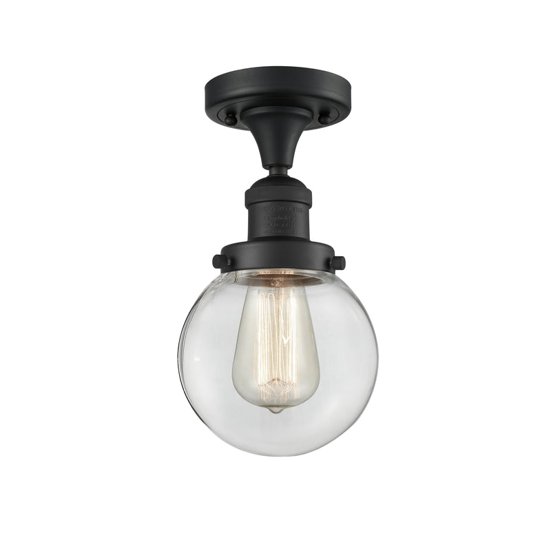 Beacon Semi-Flush Mount shown in the Matte Black finish with a Clear shade