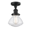 Olean Semi-Flush Mount shown in the Matte Black finish with a Seedy shade