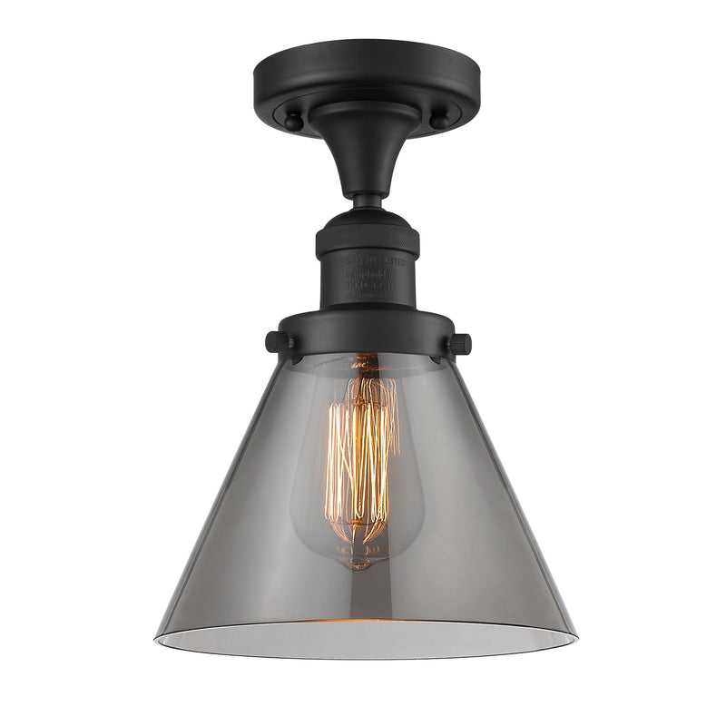 Cone Semi-Flush Mount shown in the Matte Black finish with a Plated Smoke shade