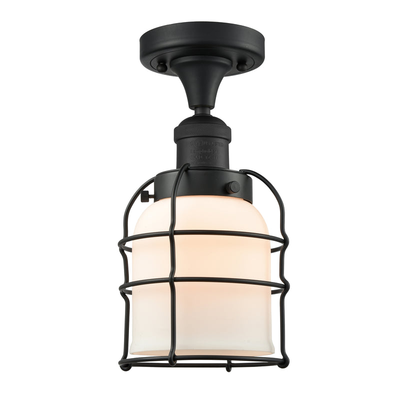 Bell Cage Semi-Flush Mount shown in the Matte Black finish with a Matte White shade