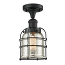 Bell Cage Semi-Flush Mount shown in the Matte Black finish with a Silver Plated Mercury shade