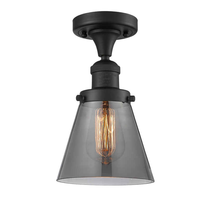 Cone Semi-Flush Mount shown in the Matte Black finish with a Plated Smoke shade