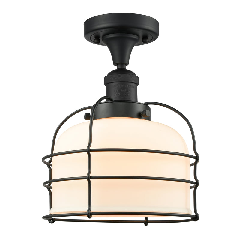 Bell Cage Semi-Flush Mount shown in the Matte Black finish with a Matte White shade