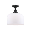 Bell Semi-Flush Mount shown in the Matte Black finish with a Matte White shade