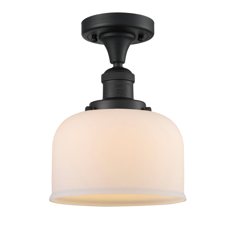 Bell Semi-Flush Mount shown in the Matte Black finish with a Matte White shade