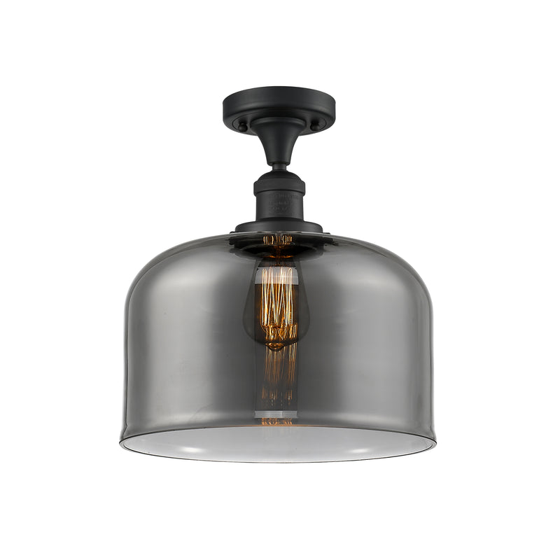 Bell Semi-Flush Mount shown in the Matte Black finish with a Plated Smoke shade