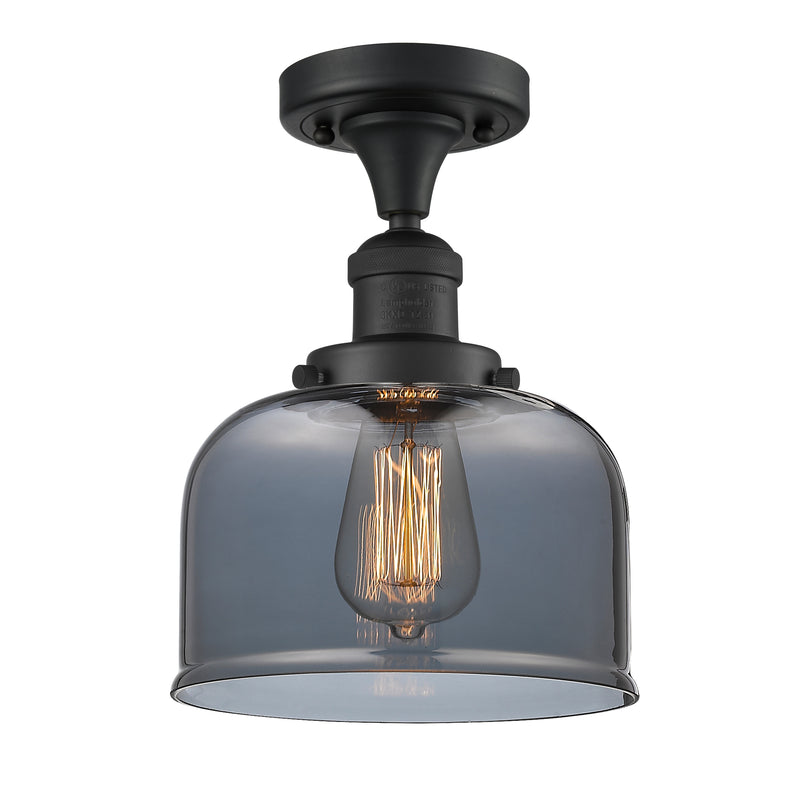 Bell Semi-Flush Mount shown in the Matte Black finish with a Plated Smoke shade