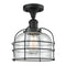 Bell Cage Semi-Flush Mount shown in the Matte Black finish with a Seedy shade