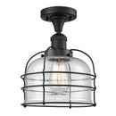 Bell Cage Semi-Flush Mount shown in the Matte Black finish with a Seedy shade