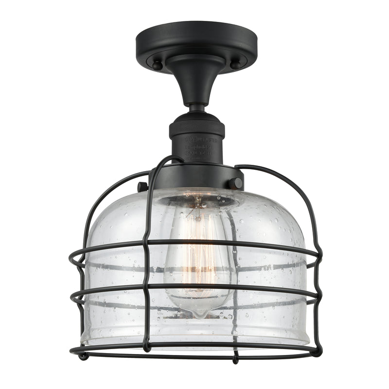 Bell Cage Semi-Flush Mount shown in the Matte Black finish with a Seedy shade