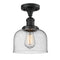 Bell Semi-Flush Mount shown in the Matte Black finish with a Seedy shade