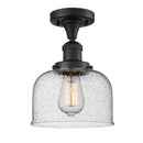 Bell Semi-Flush Mount shown in the Matte Black finish with a Seedy shade