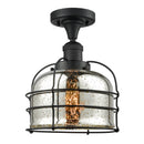 Bell Cage Semi-Flush Mount shown in the Matte Black finish with a Silver Plated Mercury shade