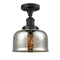 Bell Semi-Flush Mount shown in the Matte Black finish with a Silver Plated Mercury shade