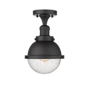 Hampden Semi-Flush Mount shown in the Matte Black finish with a Seedy shade