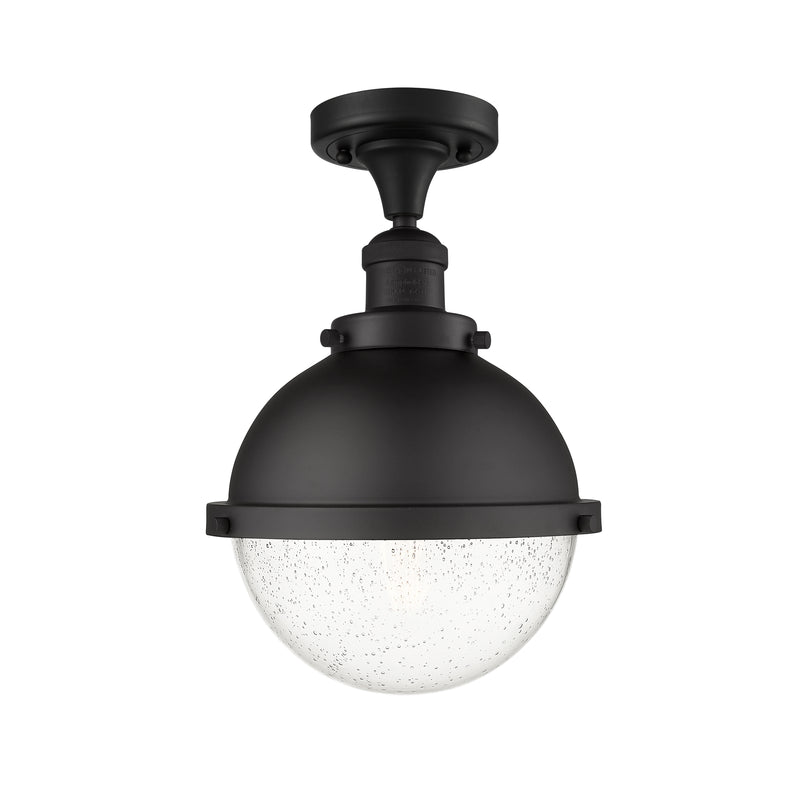 Hampden Semi-Flush Mount shown in the Matte Black finish with a Seedy shade