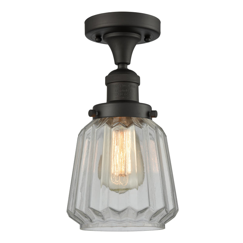 Chatham Semi-Flush Mount shown in the Oil Rubbed Bronze finish with a Clear shade