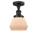 Fulton Semi-Flush Mount shown in the Oil Rubbed Bronze finish with a Matte White shade