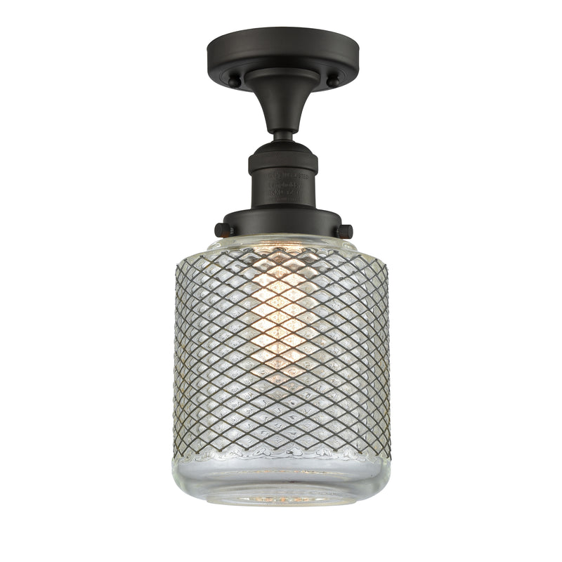 Stanton Semi-Flush Mount shown in the Oil Rubbed Bronze finish with a Clear Wire Mesh shade