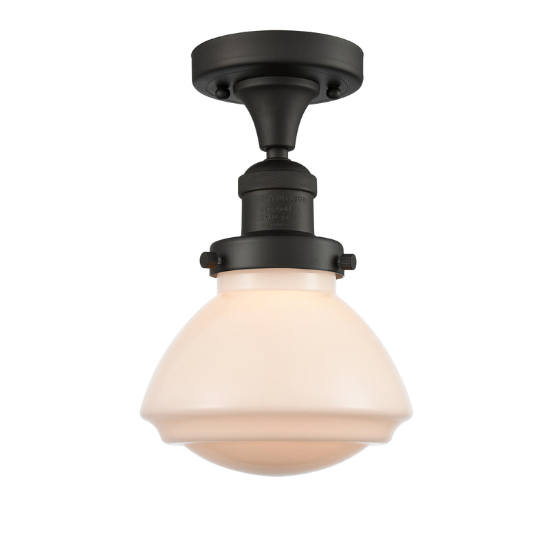 Olean Semi-Flush Mount shown in the Oil Rubbed Bronze finish with a Matte White shade