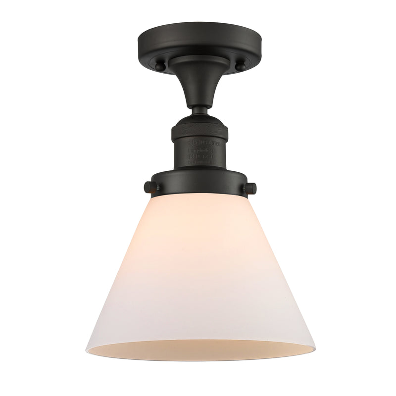 Cone Semi-Flush Mount shown in the Oil Rubbed Bronze finish with a Matte White shade