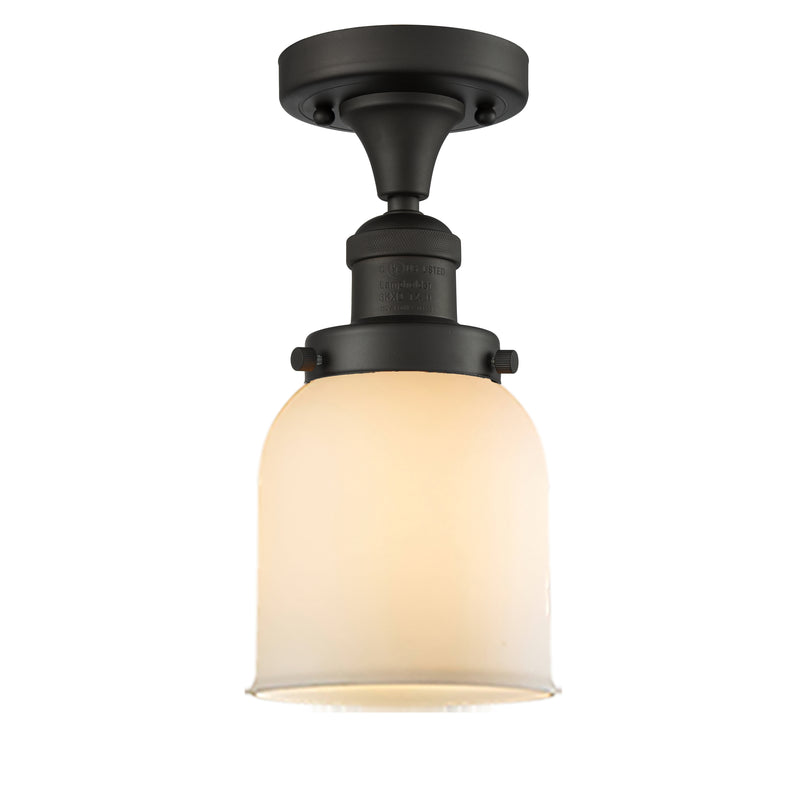 Bell Semi-Flush Mount shown in the Oil Rubbed Bronze finish with a Matte White shade