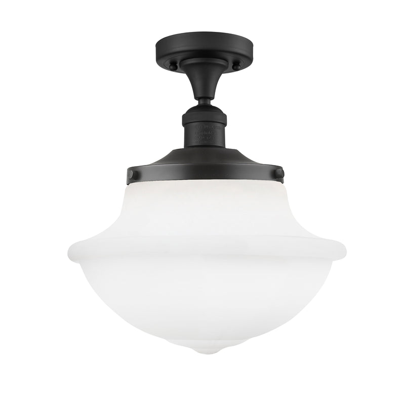 Oxford Semi-Flush Mount shown in the Oil Rubbed Bronze finish with a Matte White shade