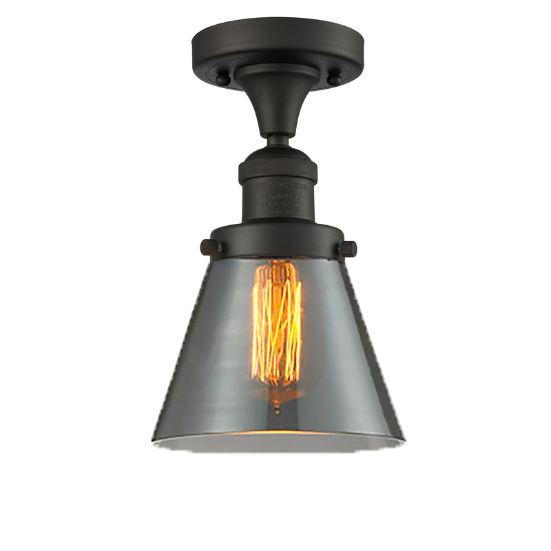 Cone Semi-Flush Mount shown in the Oil Rubbed Bronze finish with a Plated Smoke shade