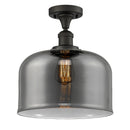 Bell Semi-Flush Mount shown in the Oil Rubbed Bronze finish with a Plated Smoke shade